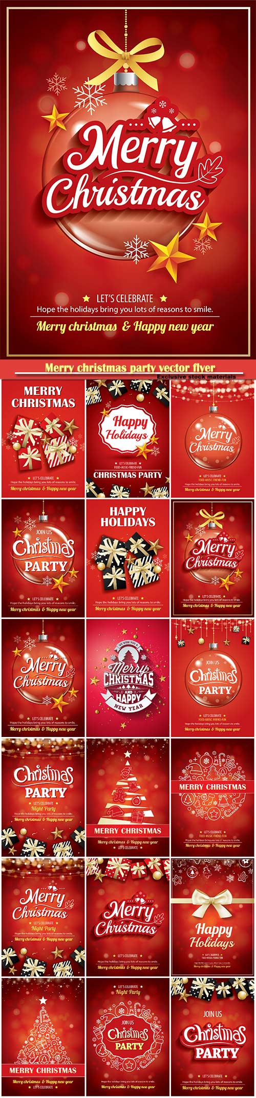 Merry christmas party vector flyer, brochure design on red background invitation theme concept