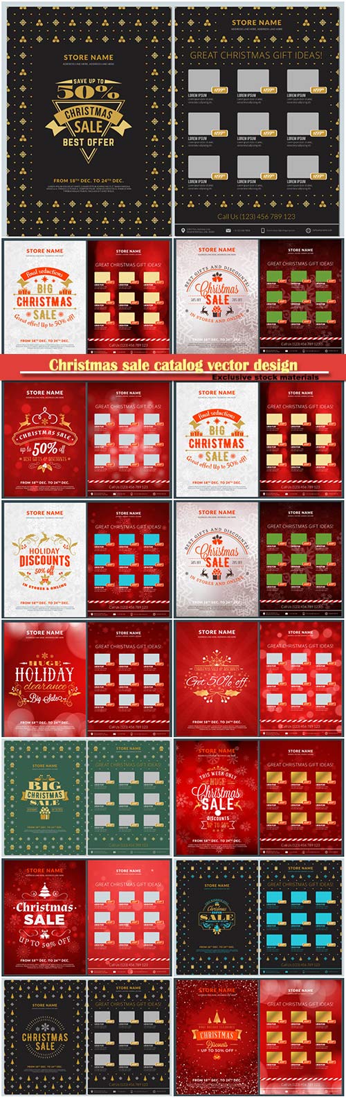 Christmas sale catalog vector design, business flyer template