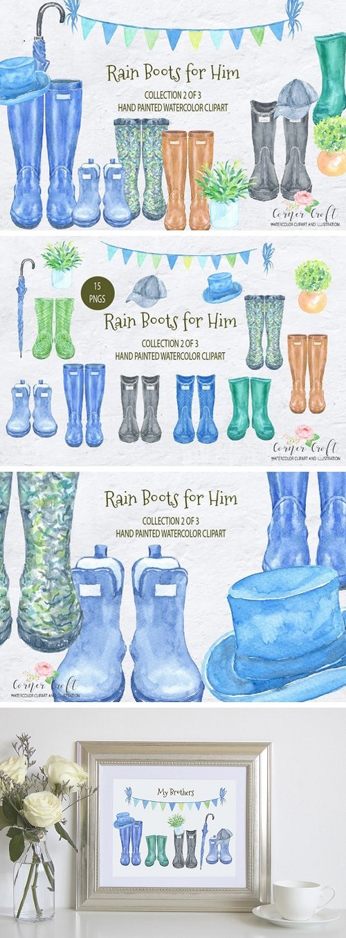 Watercolor Rain Boots for Him 2104023