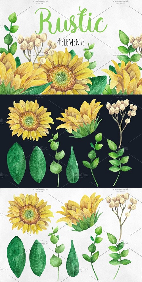 Watercolor rustic flowers clip art - 2174732