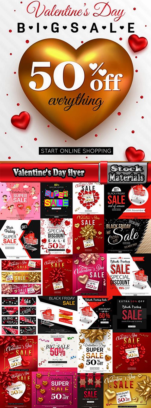 Valentine's Day flyer banner Black Friday discount sale vector image 25 EPS