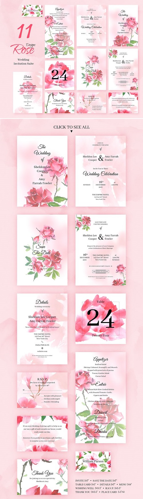 Rose Wedding Invitation Package 2219020