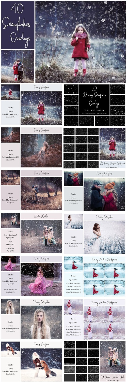 40 Dreamy Snowflakes PNG Overlays 2185552