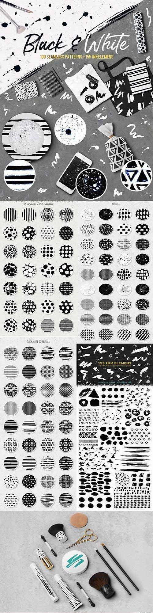 Black&White patterns + ink elements 2202155