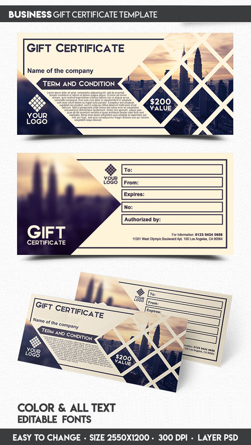 Business Gift Certificate PSD Template