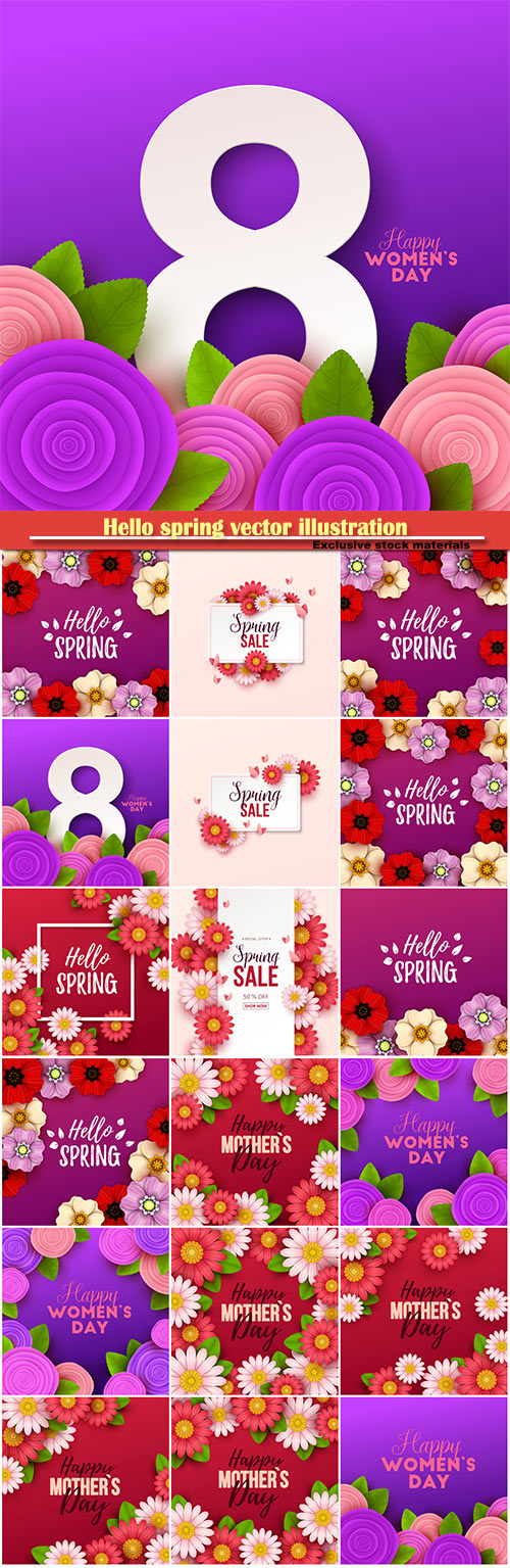 Hello spring vector illustration, Happy Women's Day, 8 March, spring flower # 3