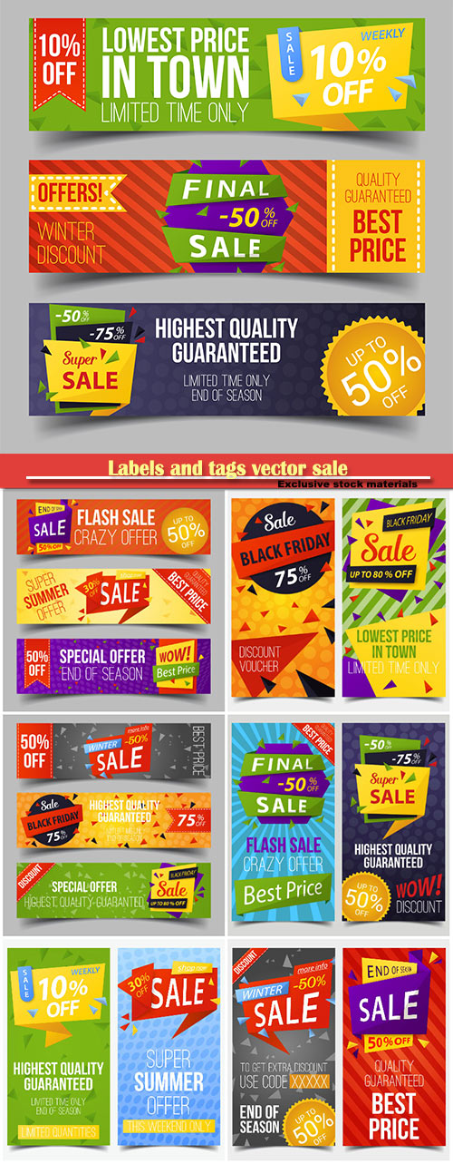 Labels and tags vector sale, discount stickers
