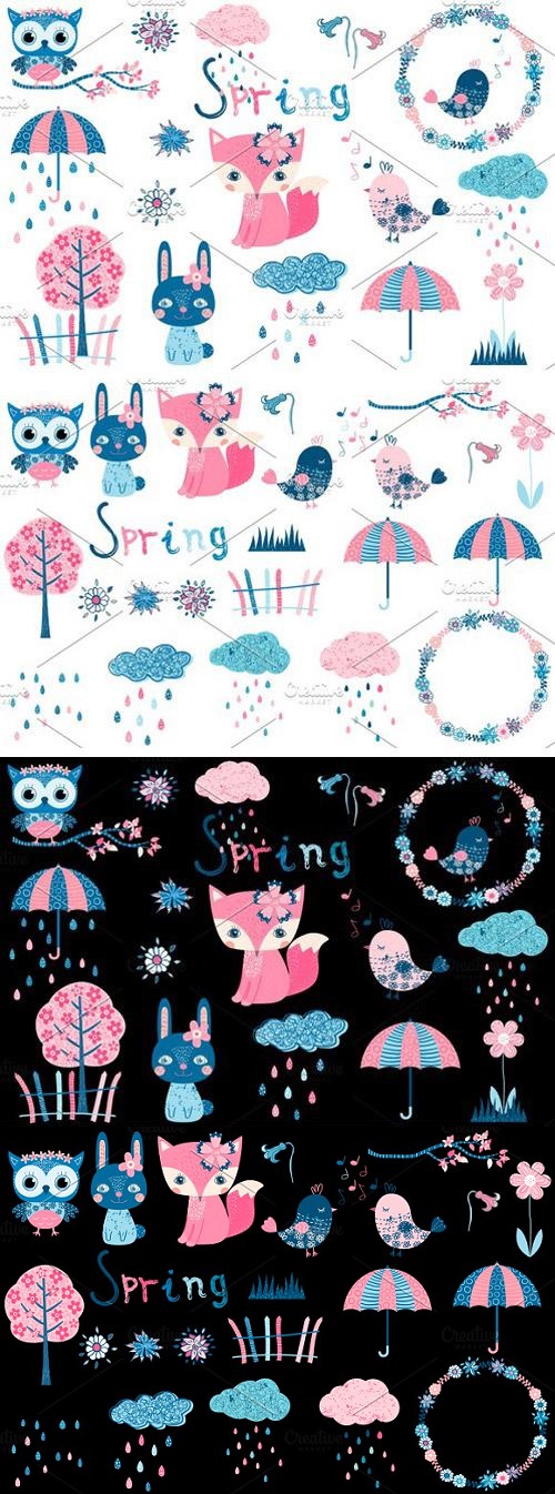 Cute spring clipart set with animals 2278658