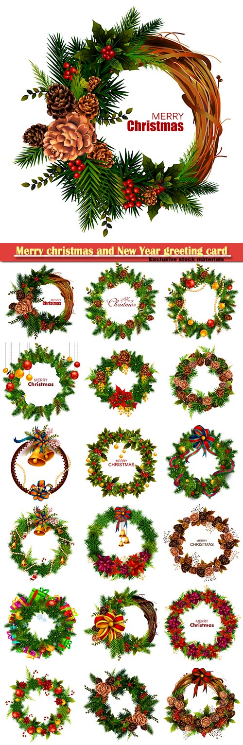 Christmas wreaths, Merry christmas and New Year greeting card vector # 10