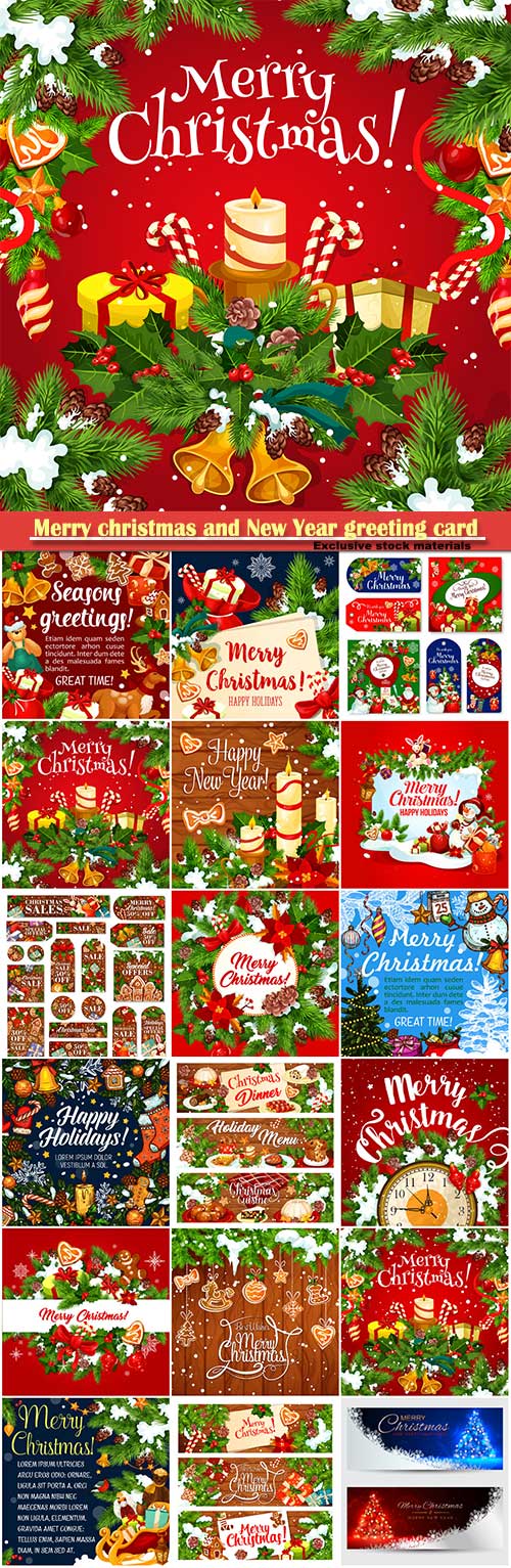 Merry christmas and New Year greeting card vector # 11