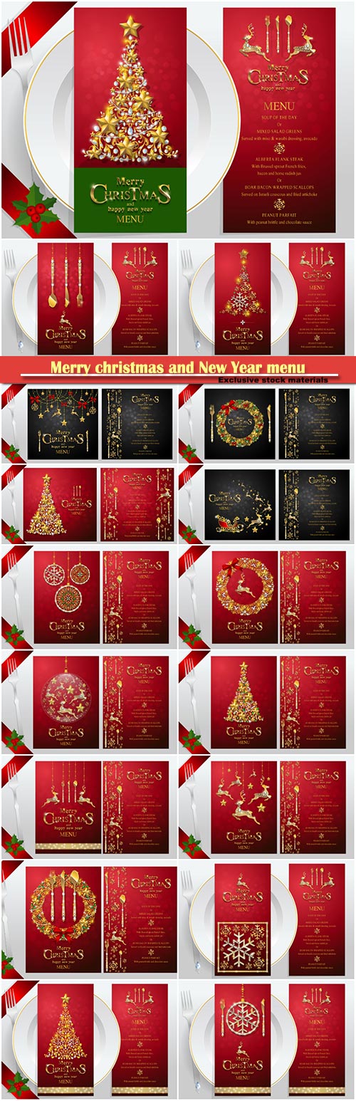 Merry christmas and New Year menu greeting card vector