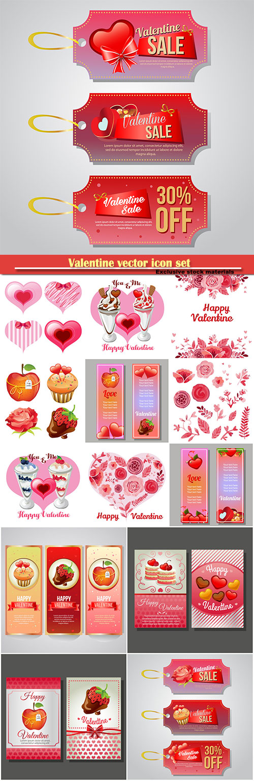 Valentine vector icon set and vertical banner