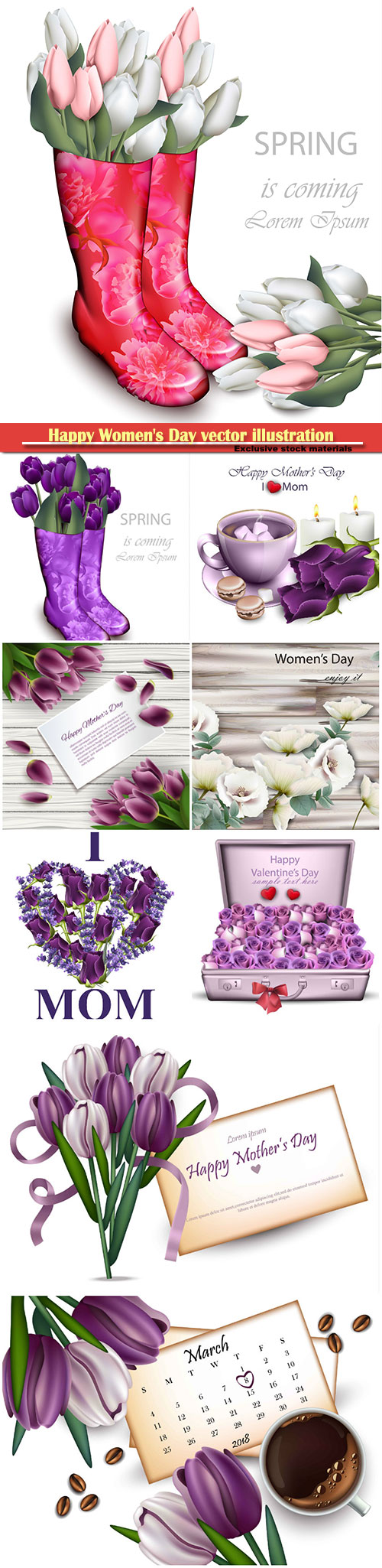 Happy Women's Day vector illustration,8 March, spring flower background #  ...