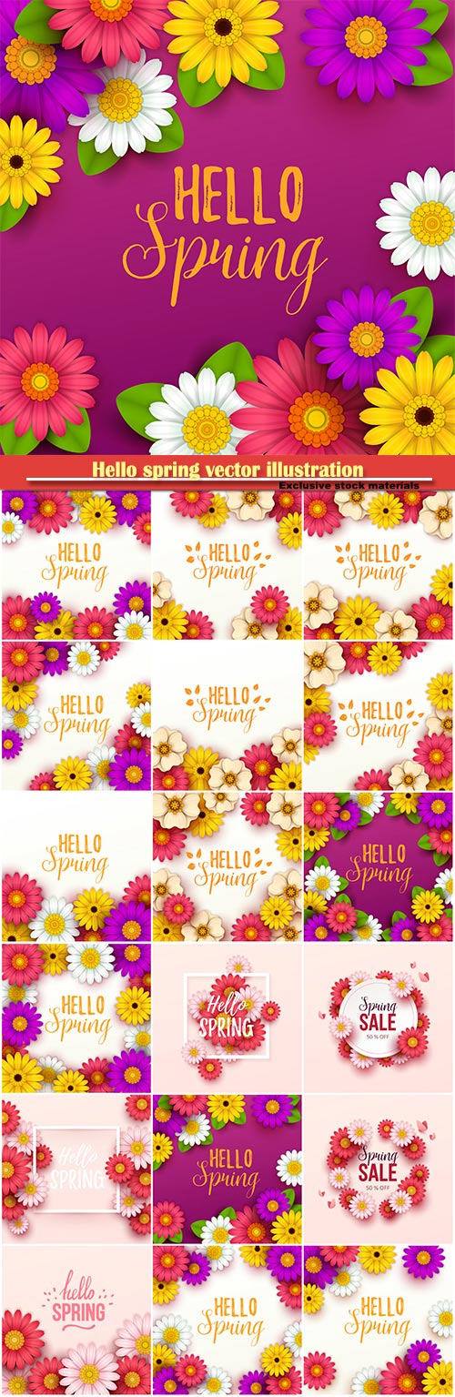 Hello spring vector illustration, Happy Women's Day, 8 March, spring flowe ...