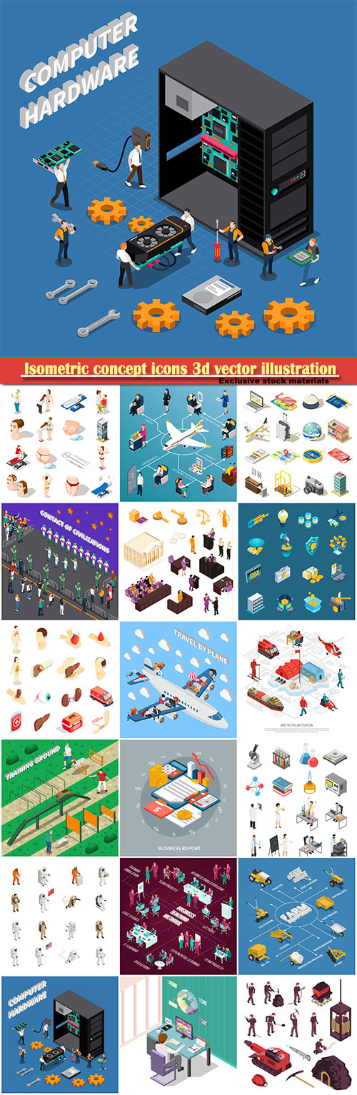 Isometric concept icons 3d vector illustration