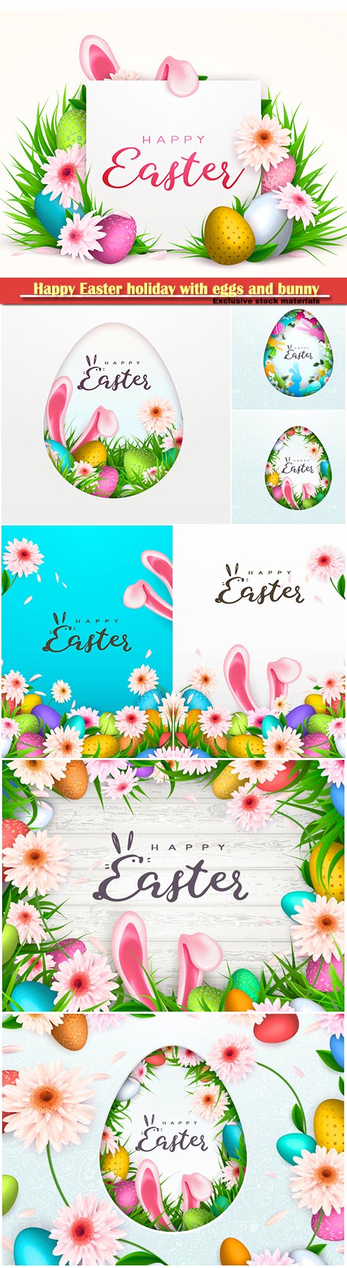 Happy Easter holiday with eggs and bunny, vector illustration # 5