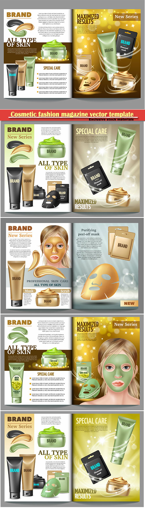 Cosmetic fashion magazine vector template #5